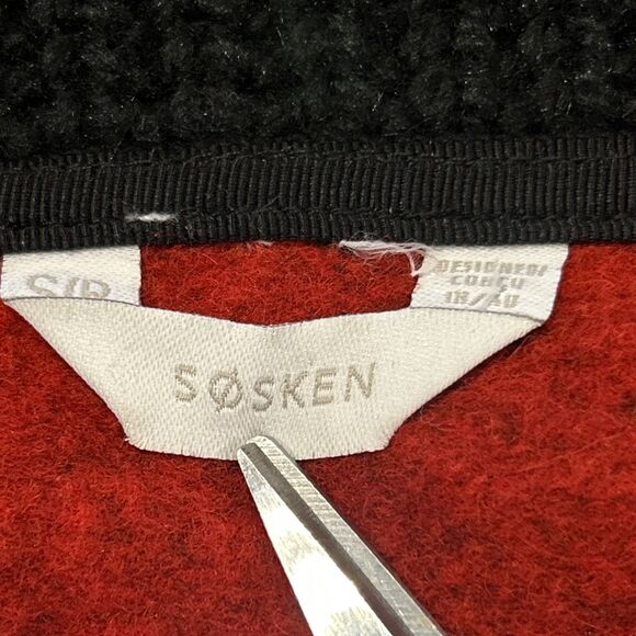 Sosken Jacket Womens Small Wool Blend Collared Buffalo Plaid Fringe Down Sleeves - Picture 4 of 12